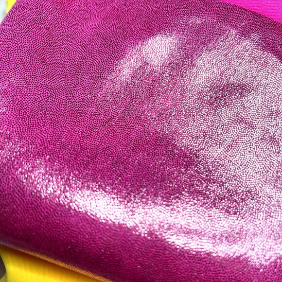 ❤️3/$30! 2 Yards Cosplay Fabric Pink Holographic Knit Yellow Spandex Costume - Picture 6 of 7